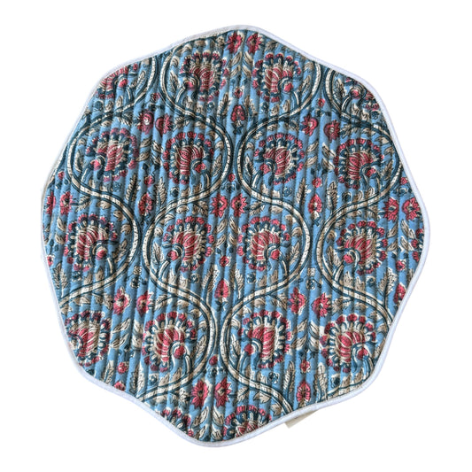 Sample Blue Round Block Printed Reversible Placemat - 1 LEFT