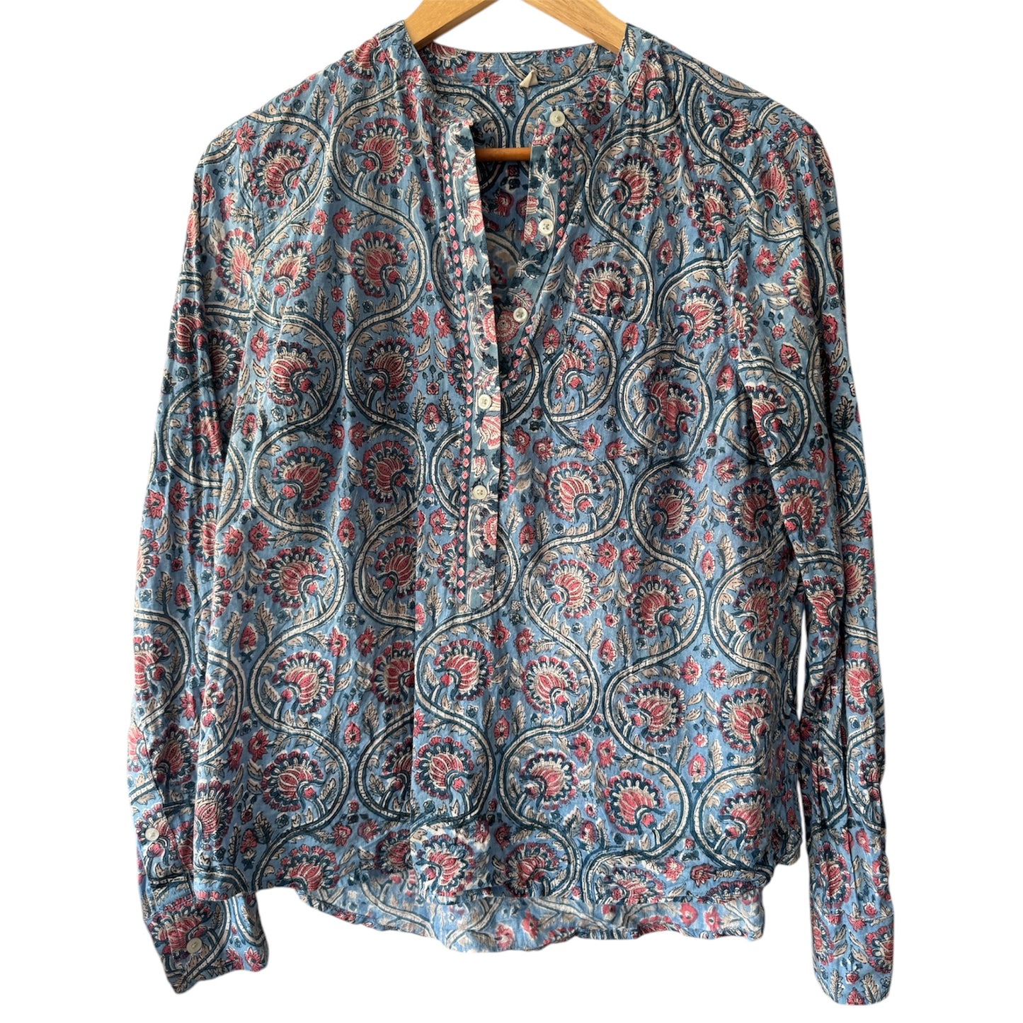 Sample Women's Blue Block Print Shirt  - Size Medium - 1 LEFT