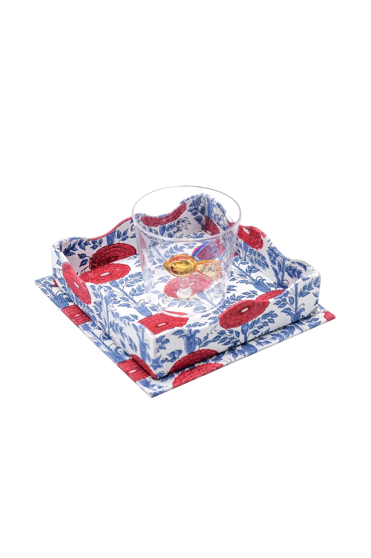 Large Trinket or Cocktail Napkin Tray in Araminta Blockprint - LAST ONE!