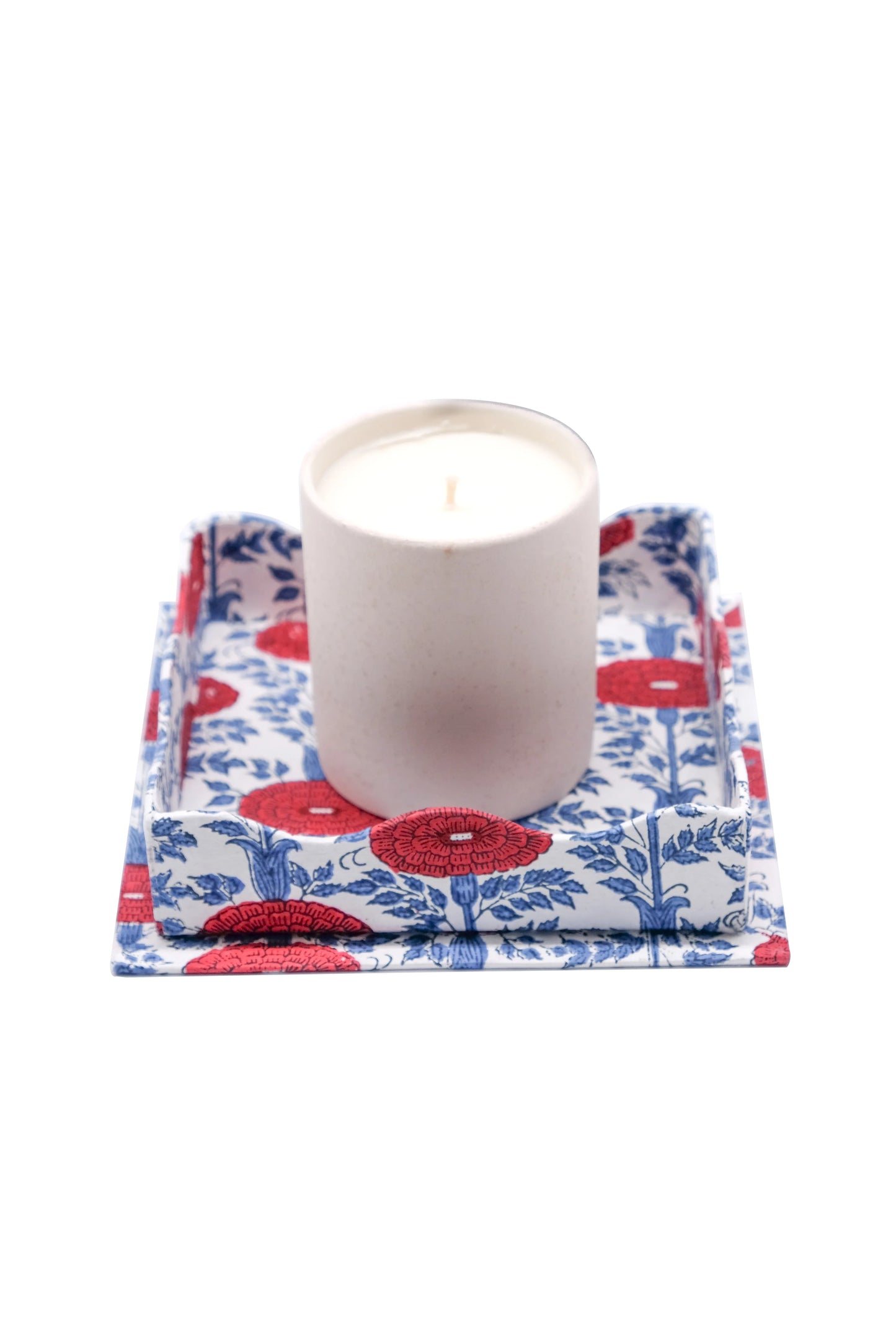 Large Trinket or Cocktail Napkin Tray in Araminta Blockprint - LAST ONE!