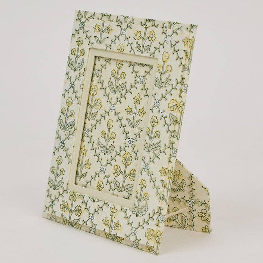 [PRE-ORDER] Block Printed Picture Frame (4x6) - Floral Lattice Buttercream
