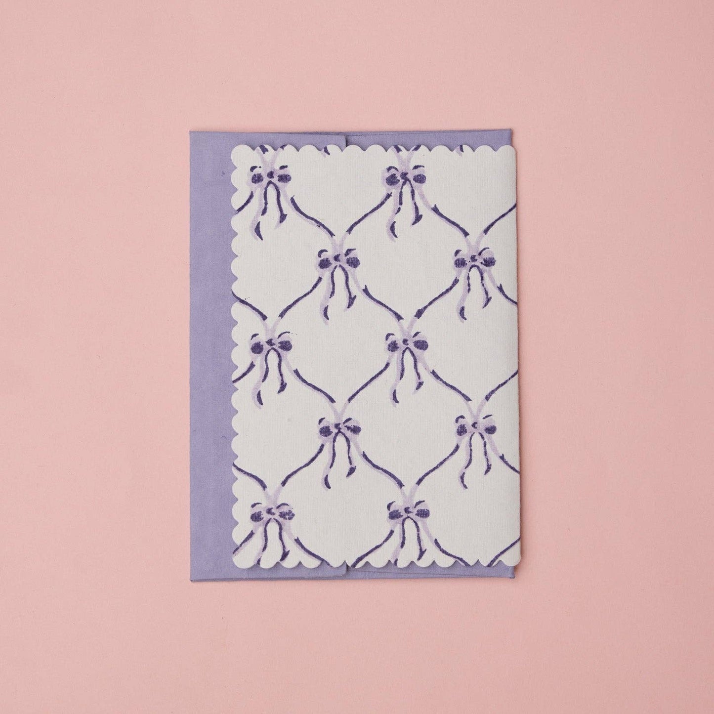 Block Printed "Happy Birthday" Bow Card - Bows Violet Meringue