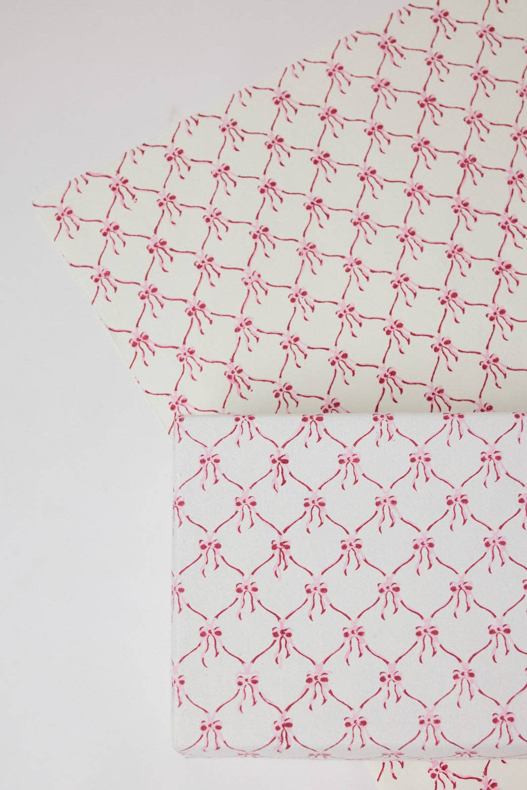 Block Printed Wrapping Paper Sheets - Bows Pink Sorbet